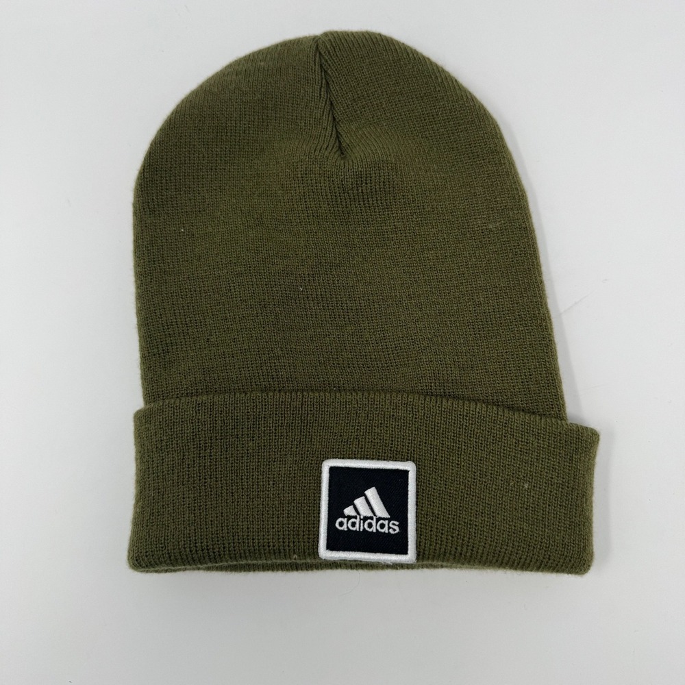 Adidas‎ Beanie Hat Olive Green Cuffed Knit Winter Ski Cap One Size